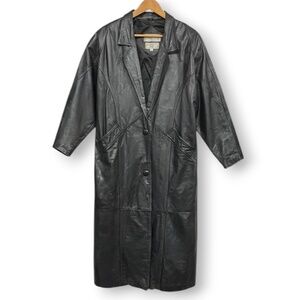 Silvercord Vintage 80s Women’s Black Leather Trench Coat Size S